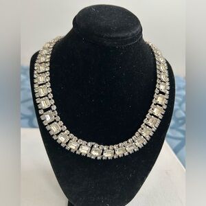 Stunning Vintage Rhinestone Crystal Silver Tone Collar Choker Necklace